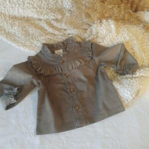 Velvet Kids Button Down Shirt with Ruffles - Gray
